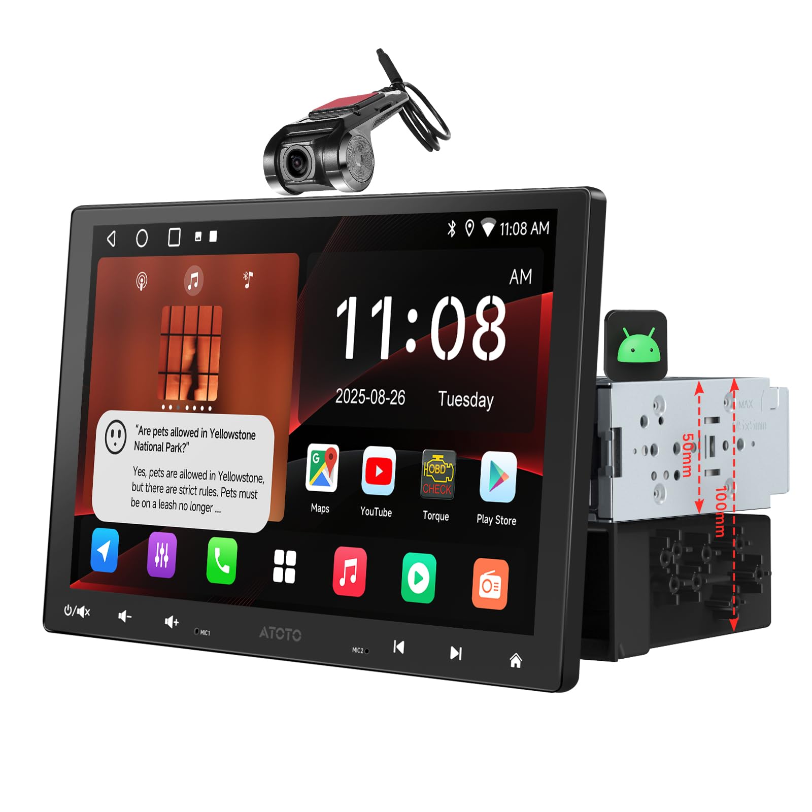 Photo 1 of **FACTORY SEALED** ATOTOMOVE 10.1" QLED Android Single & Double Din Car Stereo with Dash Cam, 2G+32G Wireless CarPlay Android Auto Floating QLED Touchscreen Car Radio & 1080P Front Recording Camera, WiFi/Bluetooth, A5L