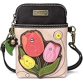 CHALA Plant Life Collection Cell Phone Crossbody Purse-Women PU Leather/Canvas Multicolor Handbag with Adjustable Strap - Tulip - ivory