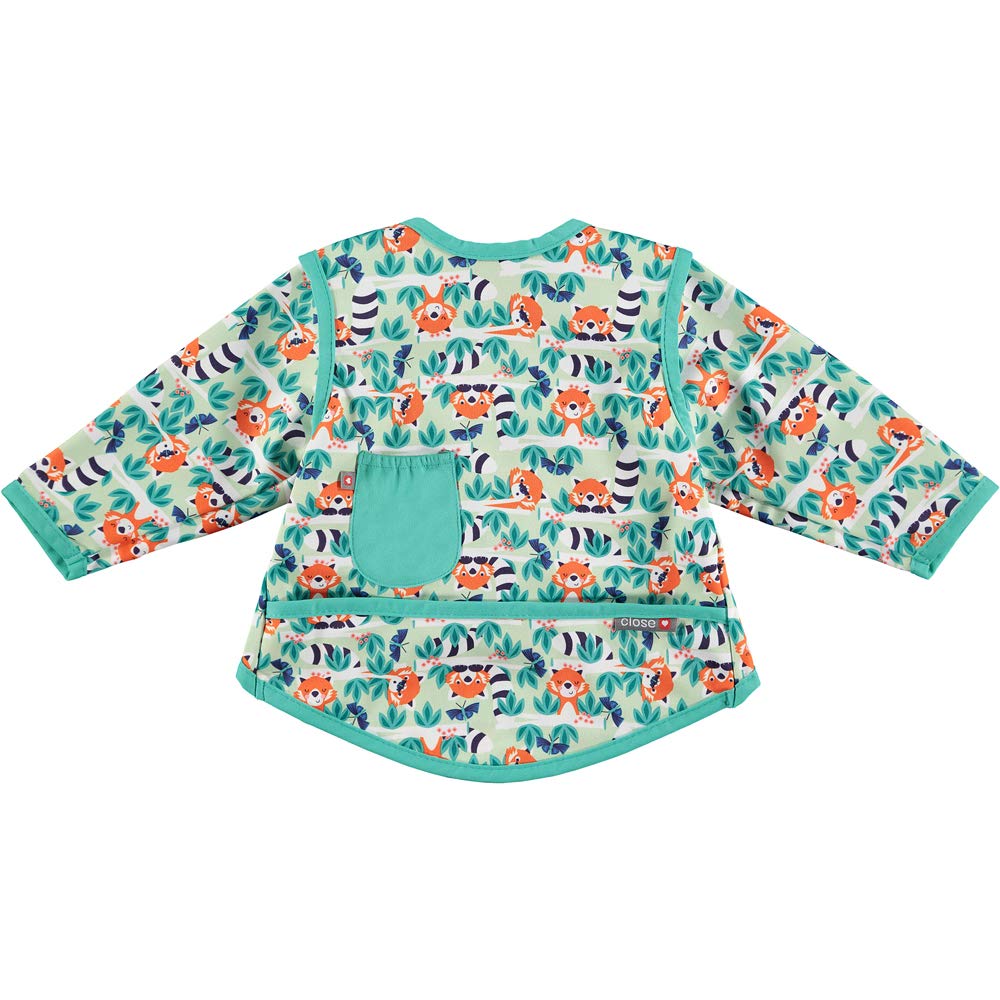 Close Parent Long Sleeve Waterproof Baby Bibs, Stage 4 (18-36 Months), Front Pocket, Red Panda Colour Print, Machine Washable, Perfect for Mealtime or Creative Play, Designed for Toddlers