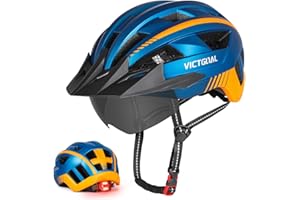 VICTGOAL Bike Helmet for Men Women with Led Light Detachable Magnetic Goggles Removable Sun Visor Mountain & Road Bicycle Helmets Adjustable Size Adult Cycling Helmets