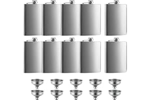 10 Pcs 8 oz Hip Stainless Steel Flask & Funnel Set by QLL, Easy Pour Funnel is Included, Great Gift