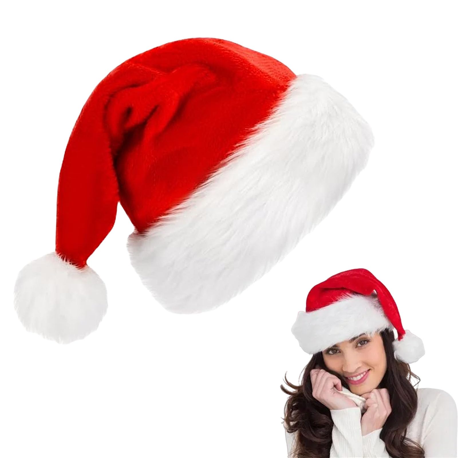 ZSYIULIA Red Santa Hat Christmas Hats 32 * 45cm, Classic Xmas Hat Velvet Plush Santa Claus Hat,Unisex Father Christmas Costume,Xmas Cap Christmas Party Hats,Adults,Xmas Holiday New Year Party