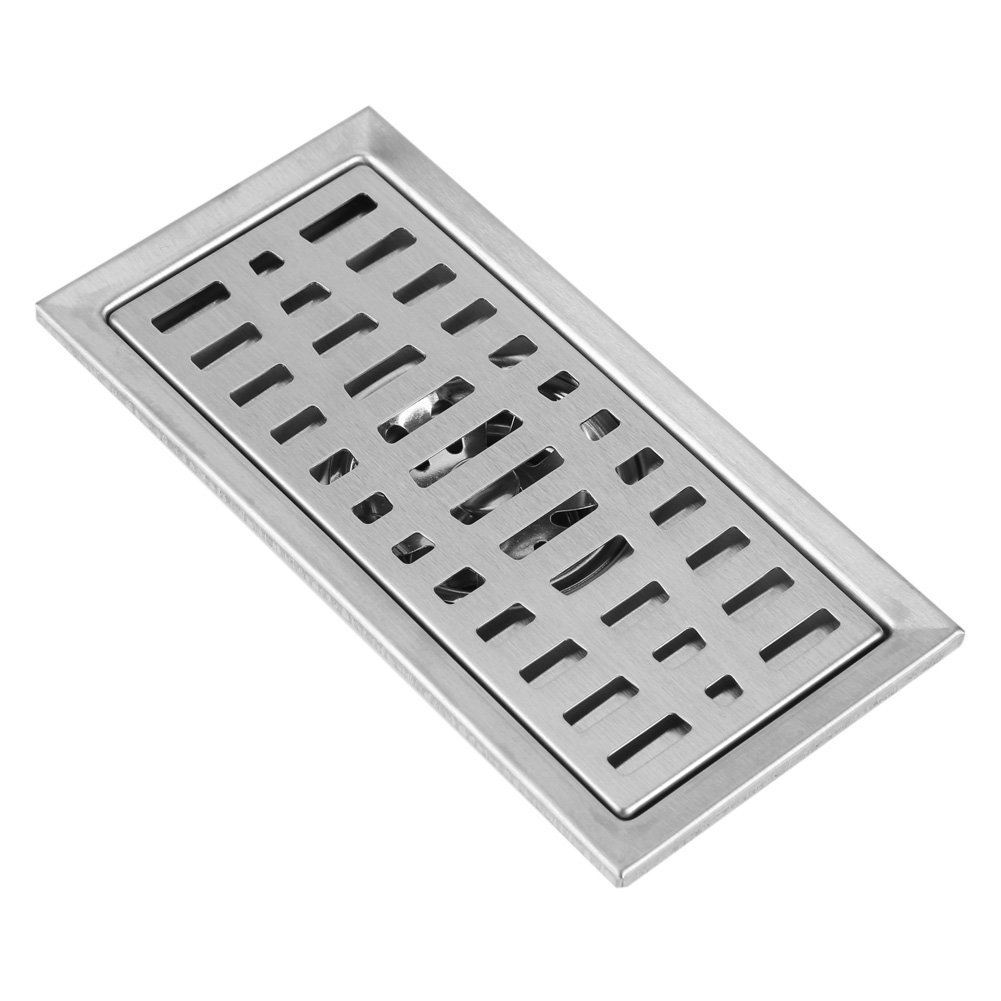 Linear Shower Drain Rectangle Floor Drain Bathroom Shower Kitchen Waste Grate Hair Strainer Stainless Steel 20x10cm