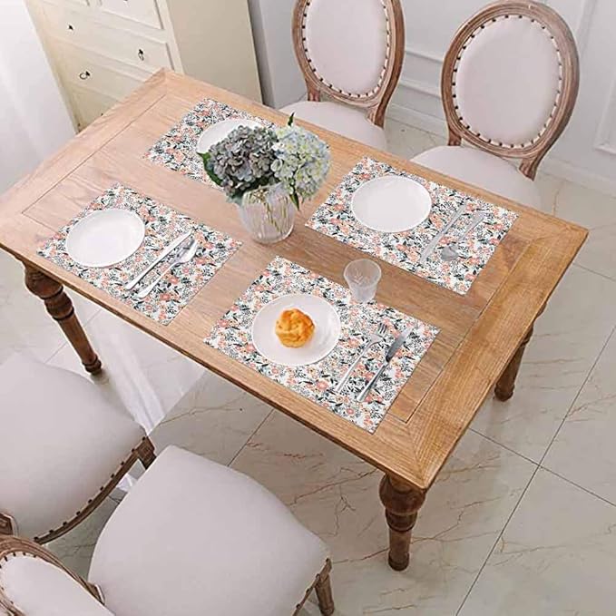 Cotton Linen Waterproof Dining Mats Table mats, Leaf Abstract Garden