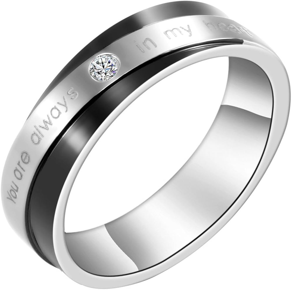 Tungsten Love JewelryWe Couples Stainless Steel You Are Always In My Heart Mens Ladies Engagemetn Promise Ring Wedding Band (Men's Ring, Size V)