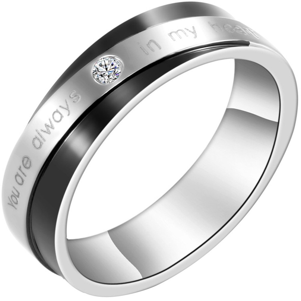 Tungsten Love JewelryWe Couples Stainless Steel You are Always in My Heart Mens Ladies Engagemetn Promise Ring Wedding Band (Men's Ring, Size V)
