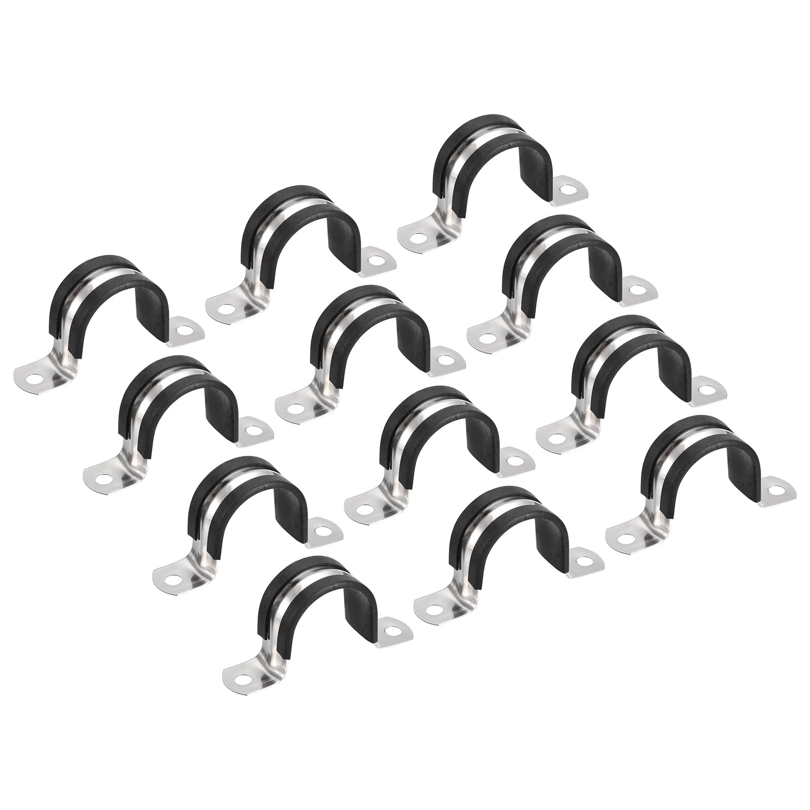 TA-VIGOR 12Pcs Cable Clamp, 27mm Rubber Pipe Strap Rubber Cushioned Stainless Steel Hose Clamp U Shape Metal Clamp Tube Holder for Pipe Tube Wire Fixing, Laying Plumbing, Electricity, Exhaust