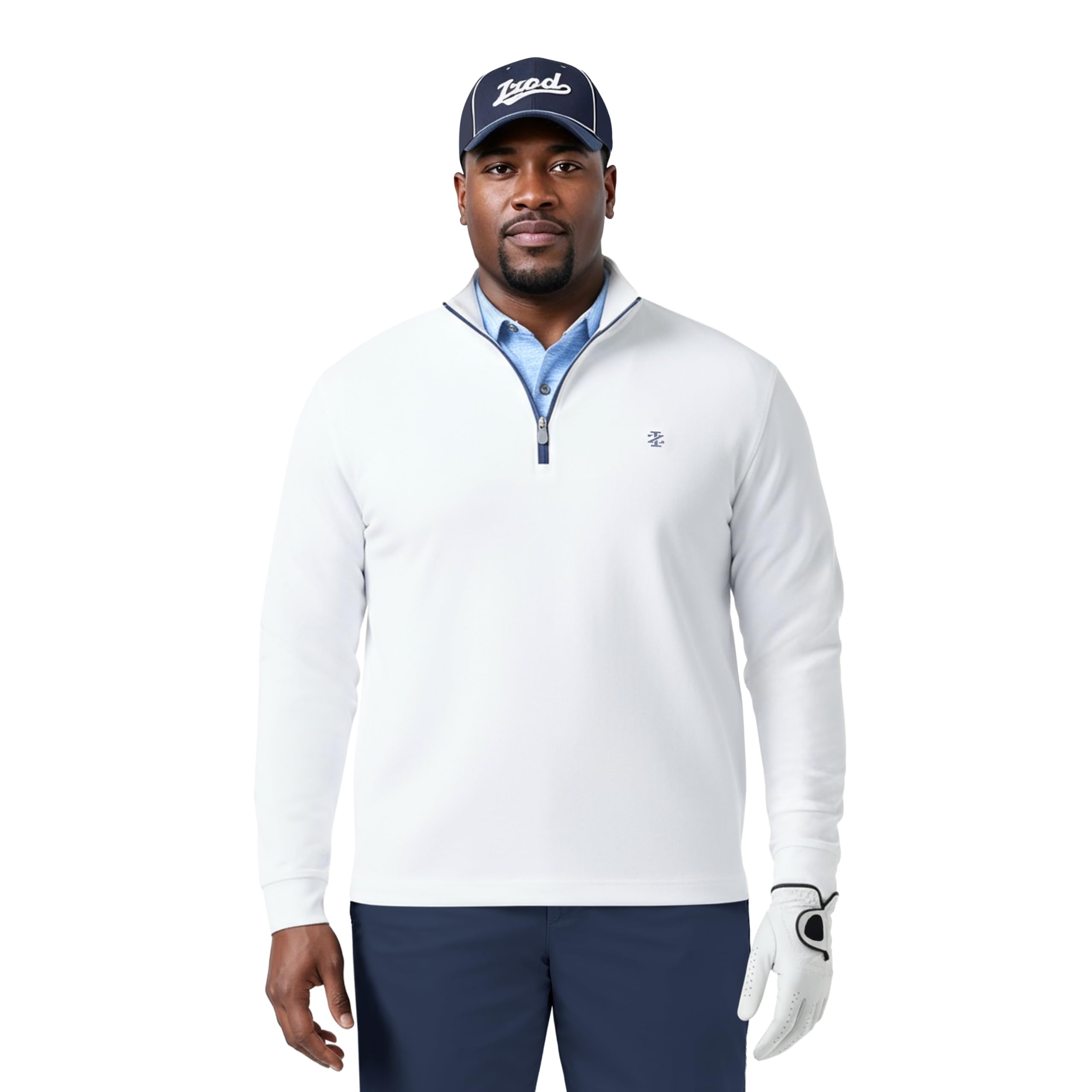 IZOD Men’s Big & Tall Swingflex Golf Pro Mesh Quarter Zip Long Sleeve Shirt, Bright White, XX-Large Tall