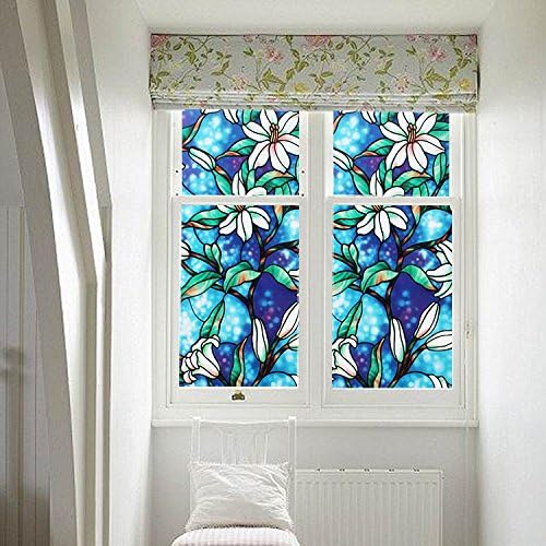 Static Cling Privacy Window Film Non Adhesive for Office Bathroom Kitchen Glass Door wall 35.5-by-78.8-inch (Flower Green Large)