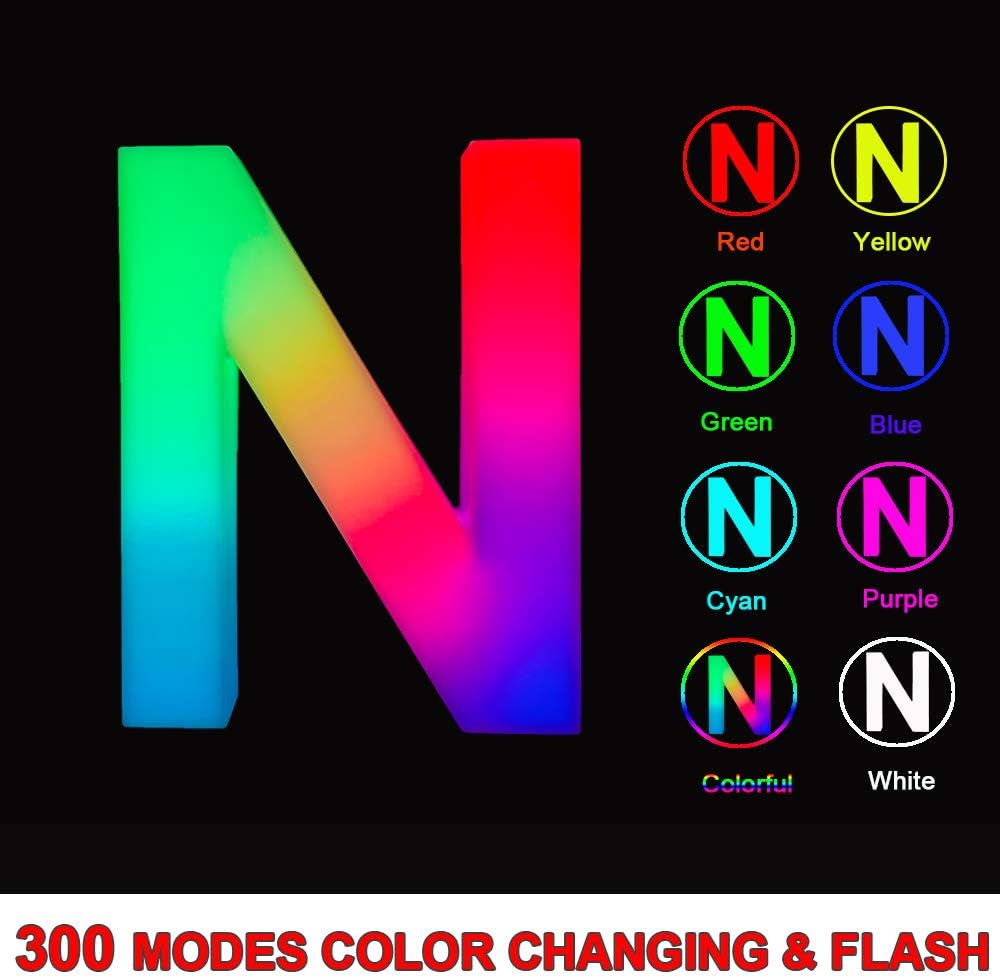 LED Sign Letters, Colorful LED Letter Lights White 26 Alphabet Letter Night Lights Alphabet Billboard for Home Bar Festival Birthday Party Christmas Decorative -N