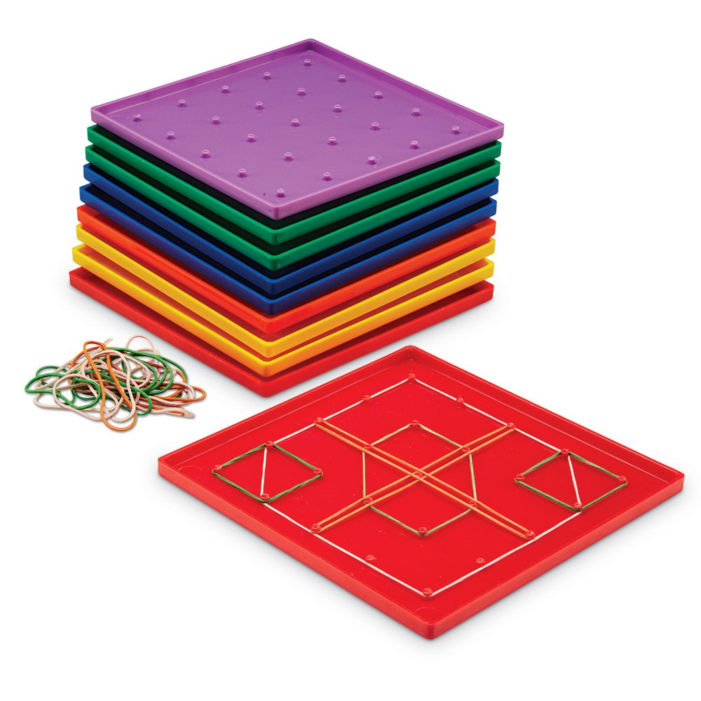 Geoboards 7 Inches 10 Pc Set Rubber Bands Shapes Kids Learning Toy Math
