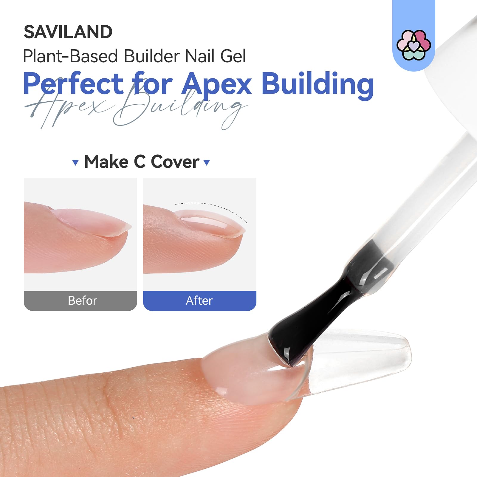 SAVILAND Clear Builder Nail Gel: 8 in 1 Gel Builder for Nails with Vitamin E & Castor Oil, Plant-Based Nail Strengthener Thickening Extension Gels in a Bottle Fix Curved Nails Rhinestone Glue Home Use - Image 2