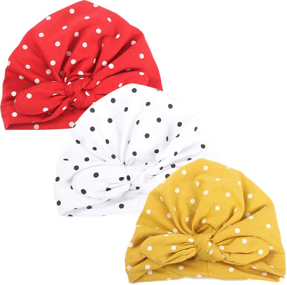 EMPHY 3Pcs Baby Turbans Cotton Baby Girl Headwraps Bohemian Bunny Baby Head Wrap(3-12 M) (Red/White/Yellow)