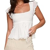 Meihuida Women's Lace Babydoll Cap Sleeve Tank Top