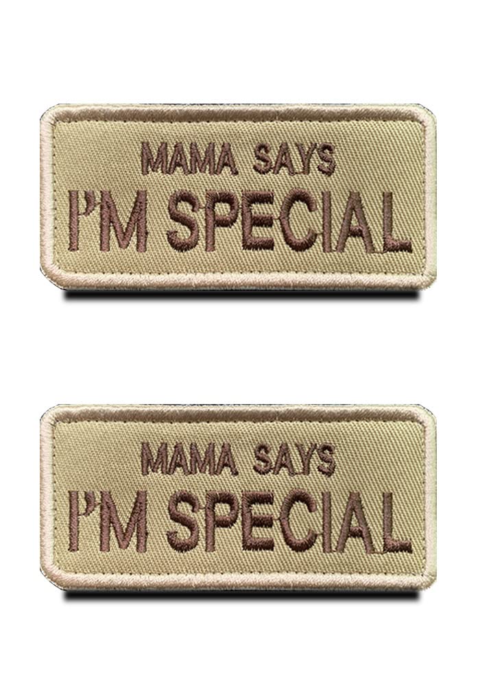 2 Pack Tactical Brown Mama Says I am Special Funny Dog Cat Animals Patch Military Embroidered Applique Hook & Loop Service Dog Patch for Medium Large Dogs Harness Vest Animals Clothes