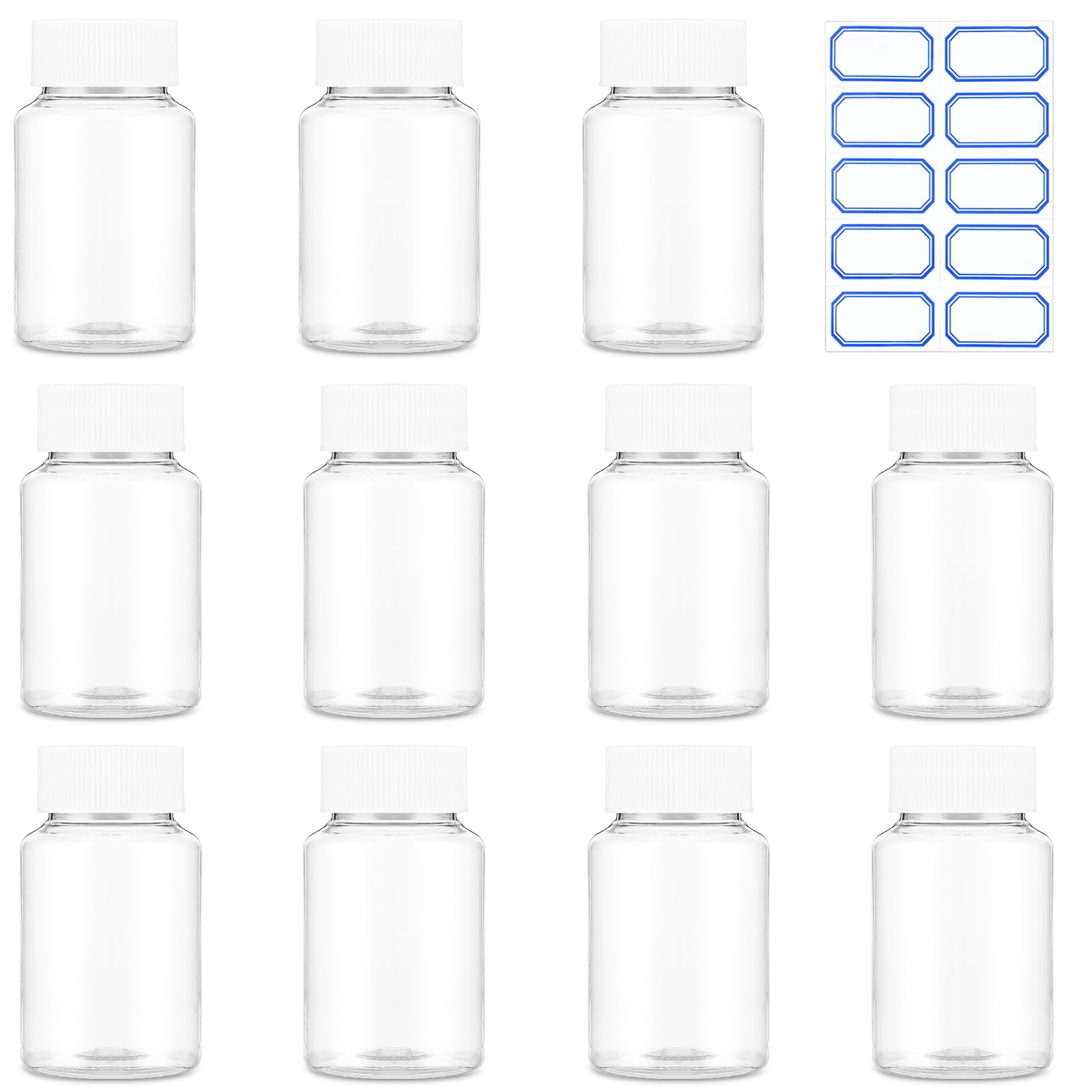YUXIANLB Empty Pills Bottle Medication Bottles 80ml Travel Bottle 10Pcs Small Plastic Clear Bottles Refillable Cases With White Screw Cap And Label Sample Jar For Storing Lotions Powders And Ointments