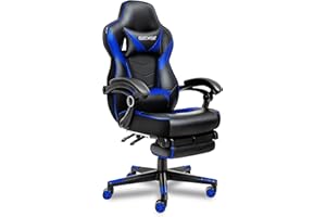ELECWISH Computer Gaming Chair with Footrest, Reclining Gamer Chair for Adults, Ergonomic High Back Gaming Desk Chair with Lumbar Support, Headrest PU Leather 90-150 Degree Tilt (Blue)