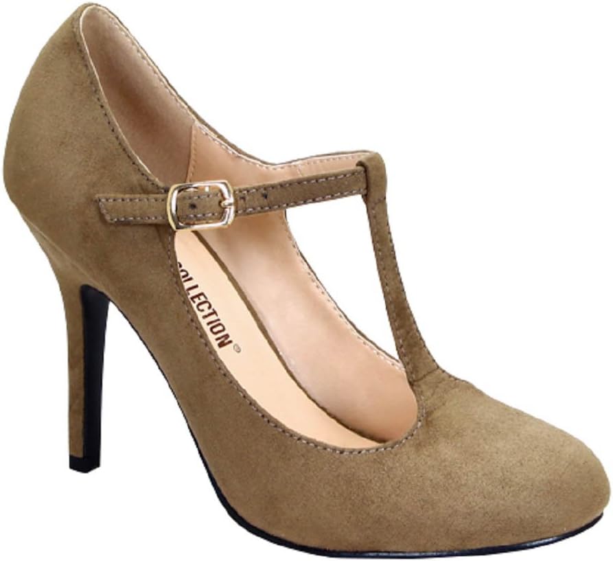 Blsm Swissx2 Women's Closed Toe T-Strap Platform Pumps Faux Suede Medium High Heels Nude Beige 6