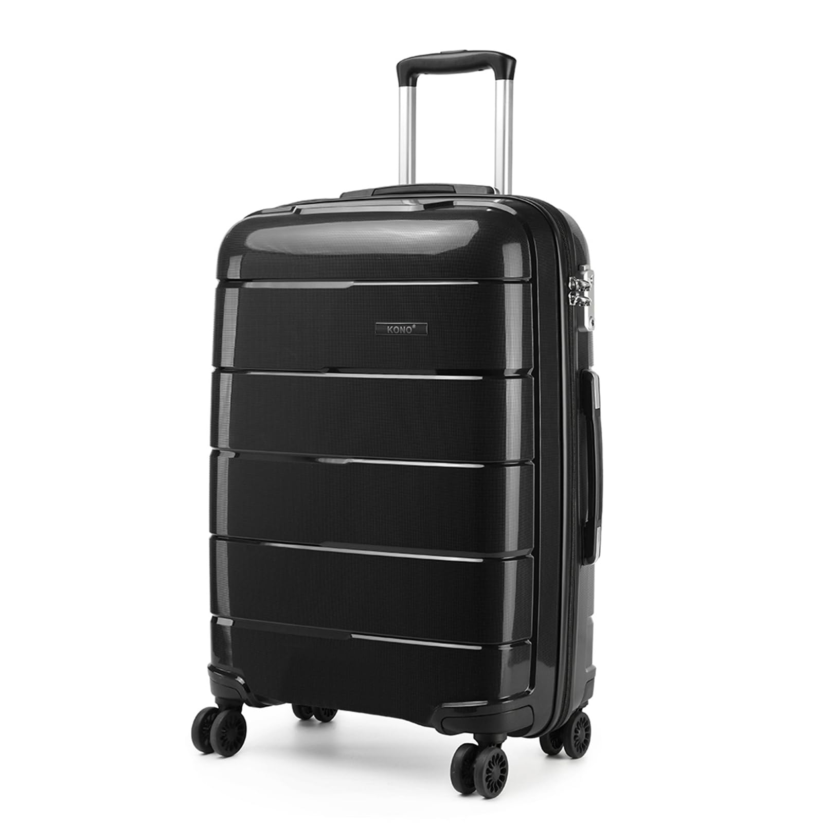 Kono Hard Shell 55cm Cabin Suitcase in TSA Lock 4 Wheeled Spinner Lightweight Polypropylene Suitcase (S (55cm - 38L), Black)