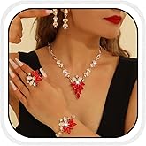Yean Gold Red Rhinestone Jewelry Sets Bridal Statement Necklace Dangle Bracelet Earring Set Costume Jewelry for women