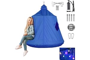 AthLike Hanging Tree Tent for Kid, Indoor Outdoor Hanging Tent, Waterproof Tree Ceiling Pod, Portable Hang Out Huggle Pod Play Tent w/Rainbow Lights String, Inflatable Base, 45" H x 44" W 330lbs