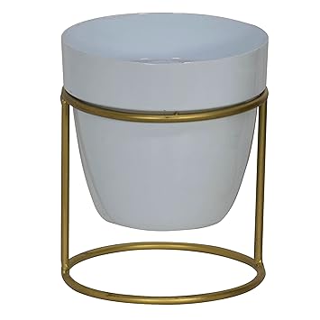 CINAGRO - V Shape Plant Pot with Gold Stand, Suitable for Indoor, Outdoor Plants - Durable, Rust Free - White, Gold, 11.5x11.5x13.8