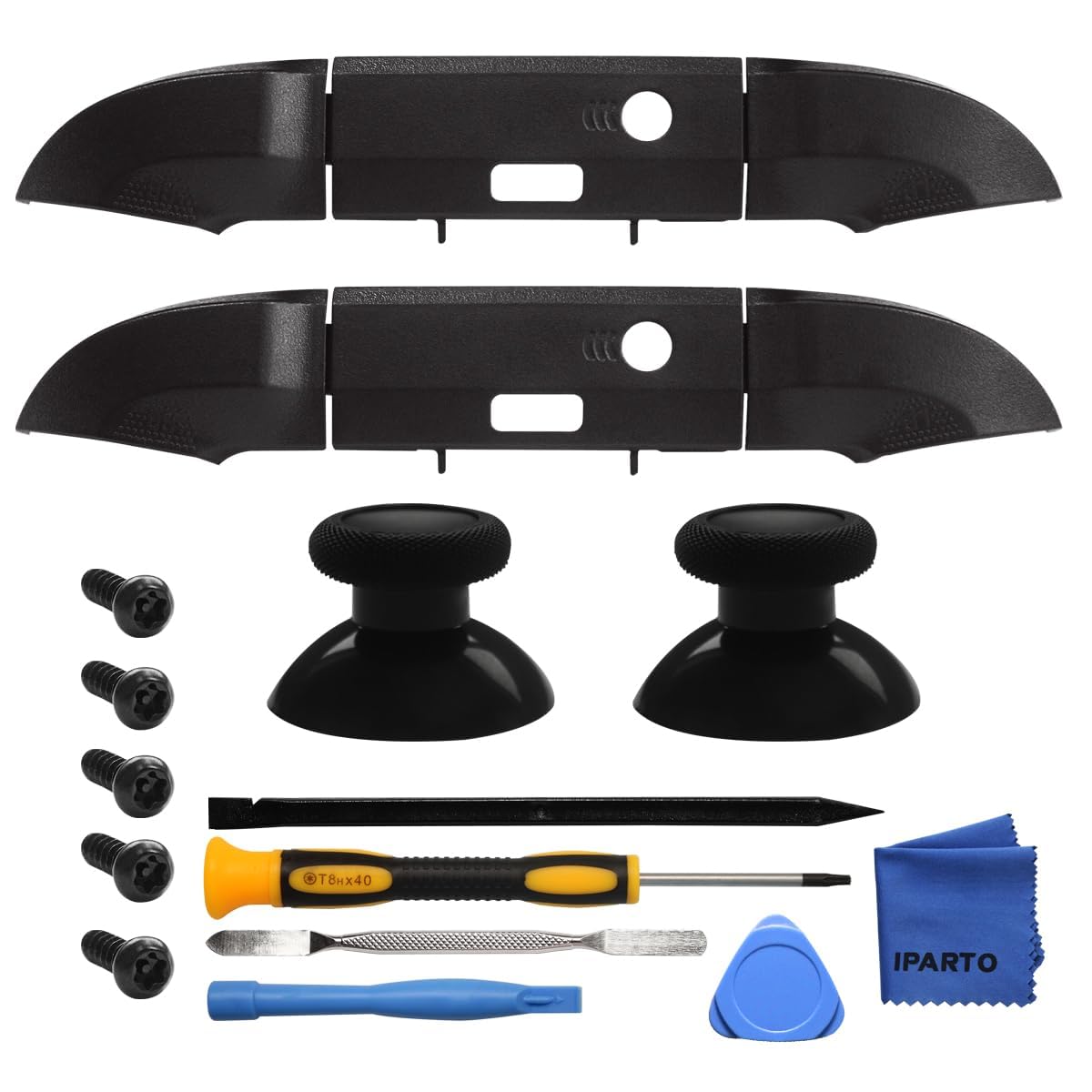 iParto 2 Pack Black Replacement RB LB Button Bumpers Thumbsticks for Xbox Series X & S Controller (Model 1914) Shoulder Trigger Buttons Top Middle Bracket Joysticks with Tools
