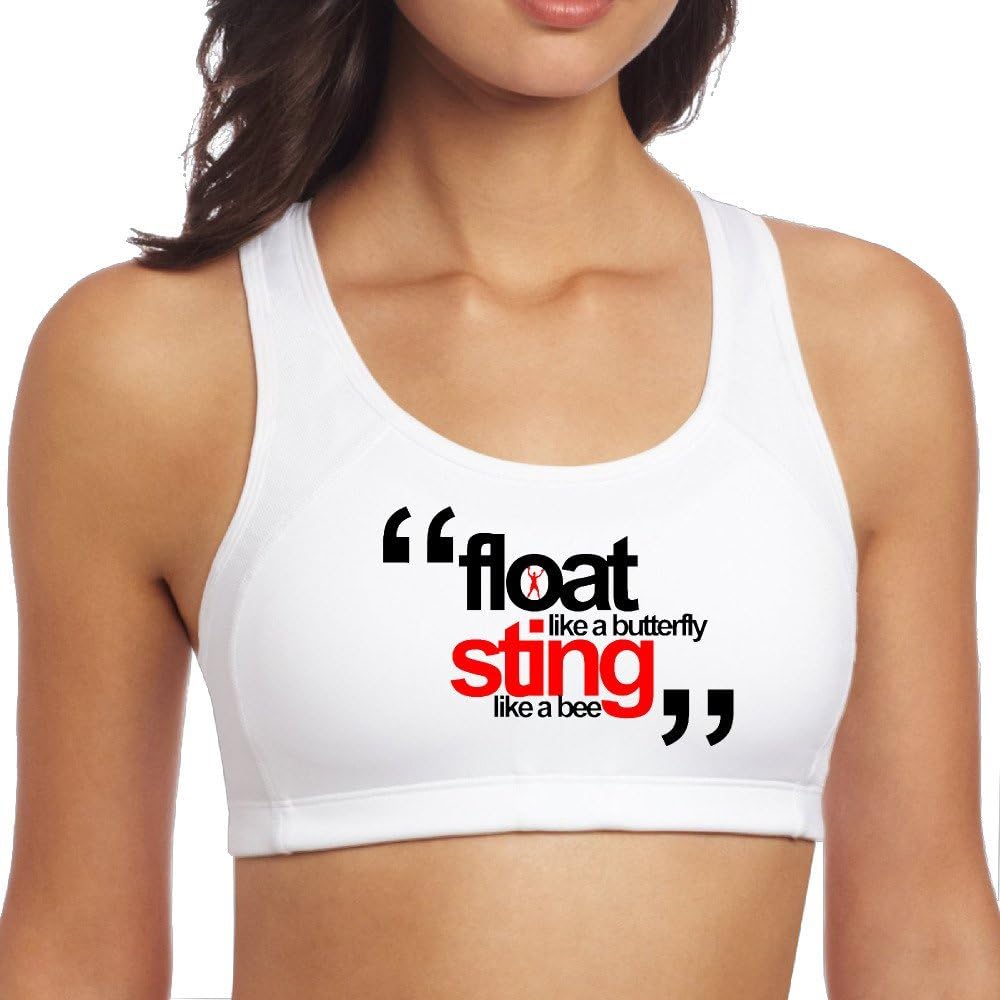 Duola Women's Float Butterfly Aly Quotes Racerback Workout Sport Bra White