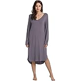 NACHILA Nightgowns for Women-Viscose Made from Bamboo,Long Sleeve Sleep Shirt Soft Nightshirts V Neck Sleepdress