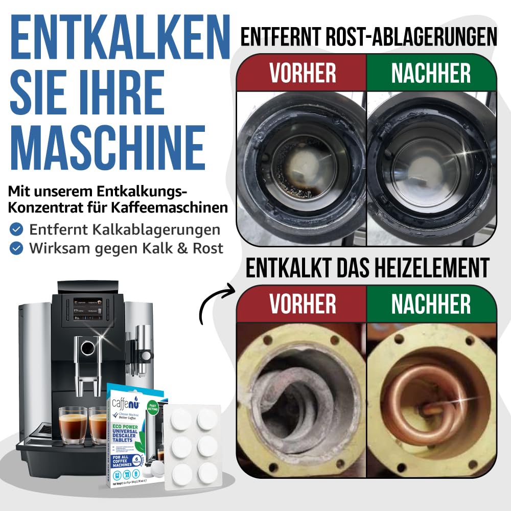 Caffenu Universal Entkalkungstabletten Kaffeevollautomat Kompatibel mit Bosch, Jura, Siemens & Melitta - 6x9g - Entkalker Kaffeemaschine für Heißeren Kaffee & Verlängerte Lebensdauer 2