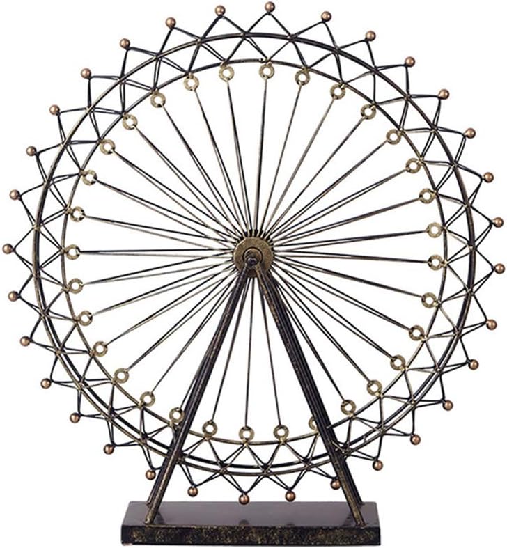 HEFUTE Simple Retro Ferris Wheel Model Sculptures Wrought Iron Ornaments Bronze Ferris Wheel Model Creative Wedding Gift Home Ornament Decor Souvenir Gifts Statue(Large)