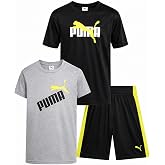 PUMA Boys 3 Piece Performance Tee Tank Top &amp; Gym Shorts Set (Sizes 4-16) | Moisture Wicking Dry Fit Fabric, Breathable Lightweight Comfort, Great for Sports &amp; Active Everyday Play