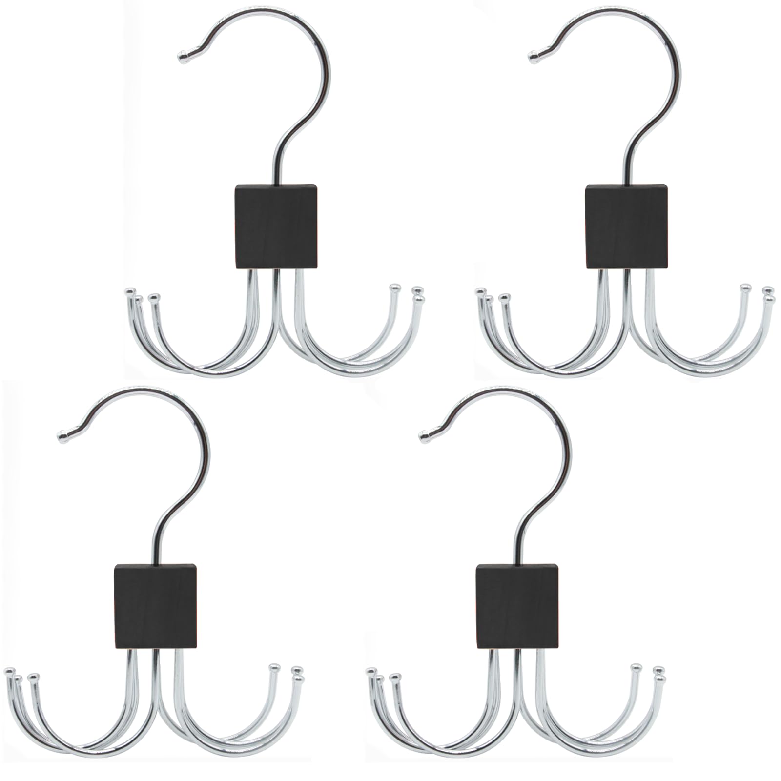 LMSAWK 4 Pieces Belt Hanger For Closet, Hanging Holder Storage Hook for Belt, Rotatable Belt Rack Closet Accessories, for Socks, Belt, Gloves, 6 Hooks, Black