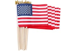 CIMIKY 16 Pack Small American Flags on Stick, US Flags/Mini American Flag on Stick 5.5x8 Inch US American Hand Held Stick Flags with Kid-Safe Spear Top, small american flags for outside, 4th of July Decorations, Memorial Day Decorations
