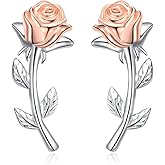 YFN Rose Stud Earrings 925 Sterling Silver Rose Flower Earrings Ear Crawler Climber Earrings for Women Jewelry
