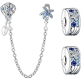 Doyafer 925 Sterling Silver Summer Ocean Clips Charms Safety Chain Set Shell Starfish Clip Bead Chain Charms For Bracelets Women Beads Friends family