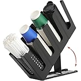 YTROG Paper Cup and Lid Holder with Straw Organizer,4 Compartment Adjusting,Coffee Cup Dispenser for Countertop,Coffees Station,Bar Restaurant,Black