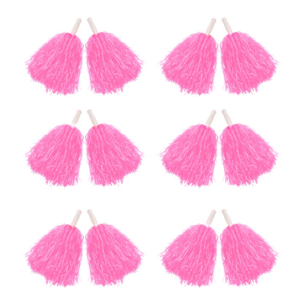 Hooshing 12PCS Pink Pom Poms Cheerleading Plastic