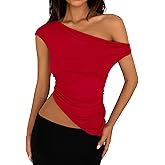 PRETTYGARDEN Womens Off The Shoulder Y2K Tops 2026 Summer Sleeveless Asymmetrical Ruched Going Out Tank Top Fashion Clothing