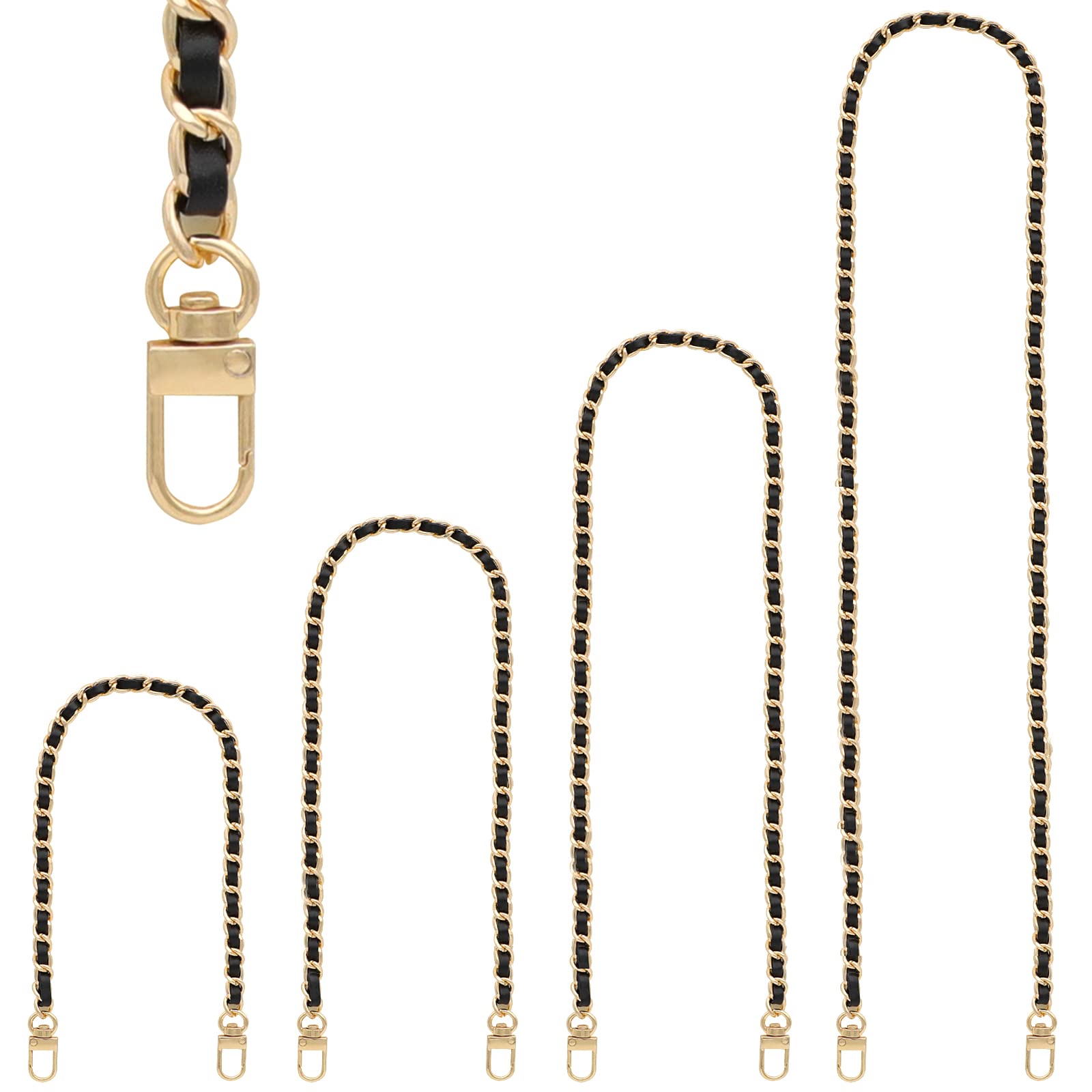 Photo 1 of Gold Purse Chain & Strap, 4 Sizes - DIY Handbag, Shoulder, Crossbody Bag Chain - Leather, Braided - 15.4, 23.6, 31.4, 47.2 Inch - Black/Gold