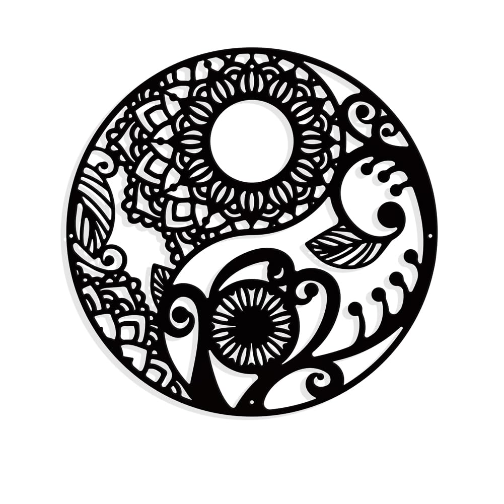 NBEADS Round Mandela Metal Wall Art Decor, Black Wall Hanging Decor Silhouette Wall Art for Home Bedroom Living Room Garden Hotel Office Wall Christmas Festival Decoration Gift, 29.8cm