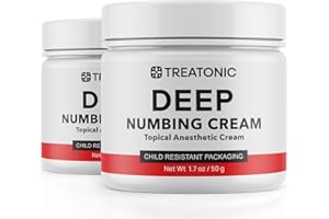 Treatonic Maximum Strength Numbing Cream: Numbing Cream for Discomfort, Burn, Itch & Pain Relief- Fast-Acting, Soothing Topical Anesthetic with Menthol & Emu Oil - 1.7oz / 2 Pack