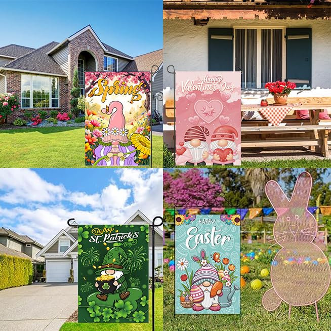 Gnomes Theme Seasonal Garden Flags Set of 12 Double Sided 12 x 18 Inch Summer Garden Flag for Outside, 4 of July Fall Winter Halloween Christmas Outdoor Flags, Holiday Flags for All Seasons