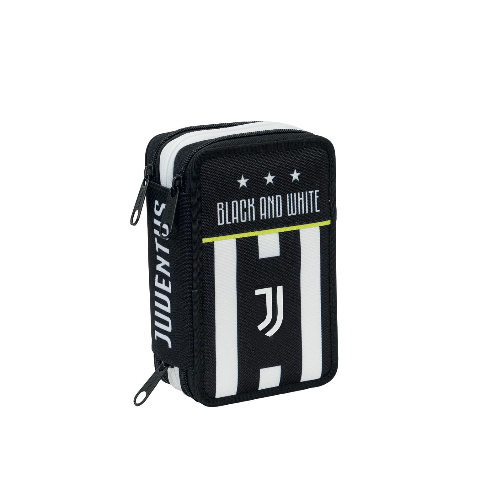 Seven Juventus 3-Compartment Case, Match, Black and White, with Pens, Pencils, Colors and More