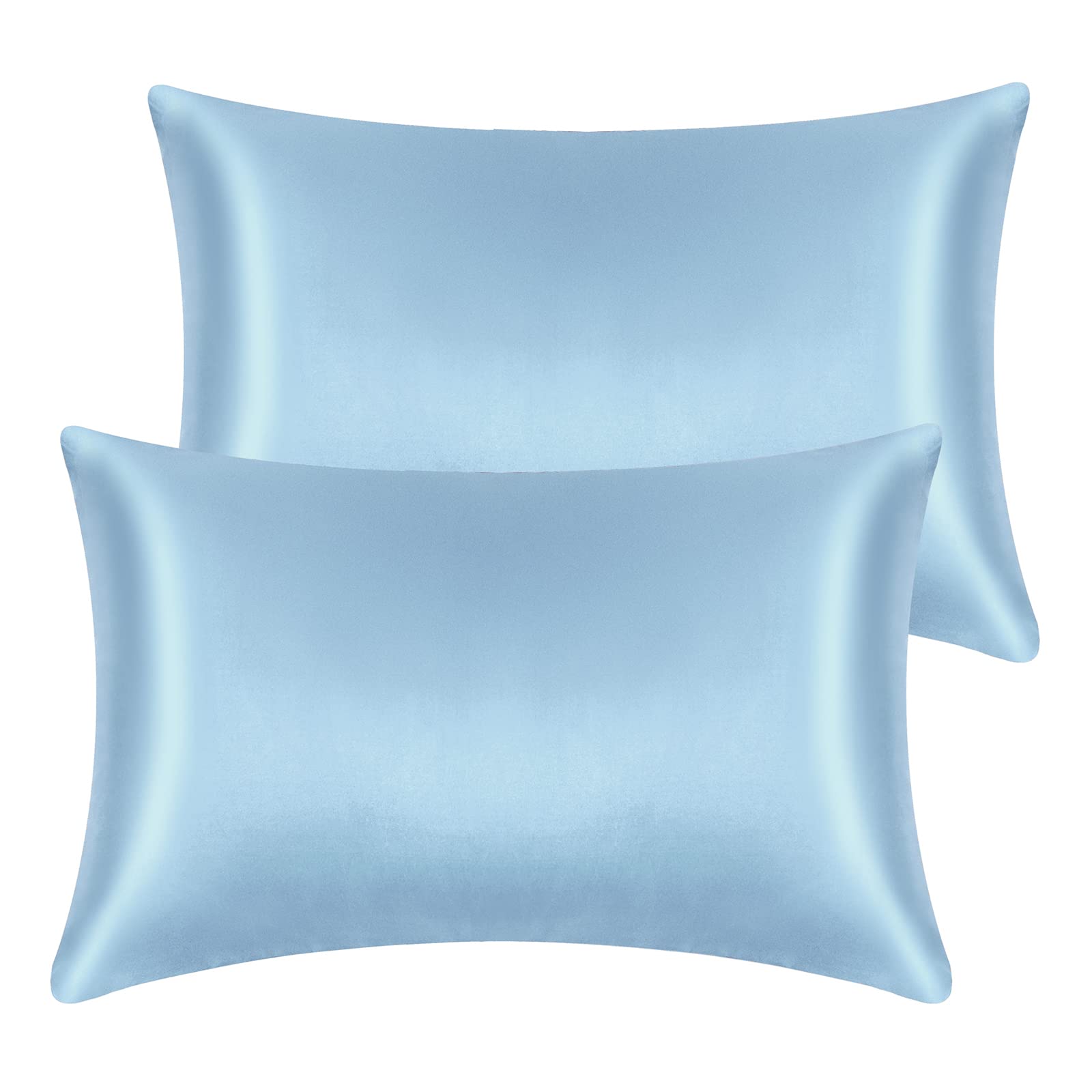 2 Pack Satin Pillowcases for Hair and Skin, Super Soft Silky Pillow Cases with Envelope Closure, Less Friction Less Wrinkles & Frizz (50 x 75cm, Sky blue)