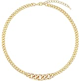 Gold Chunky Choker Necklace for Women 14K Gold Plated Butterfly Bow Pendant Necklace with Cubic Zirconia Ribbon Bow Knot Charm Cuban Chain Necklaces Adjustable Trendy Party Jewelry Gift for Women