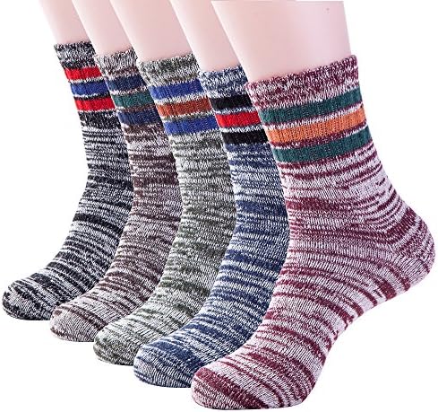 YOMORES Men's Socks 5 Pack Thick Warm Comfort Vintage Style Cotton Knitting Wool Crew Winter Socks (C1)