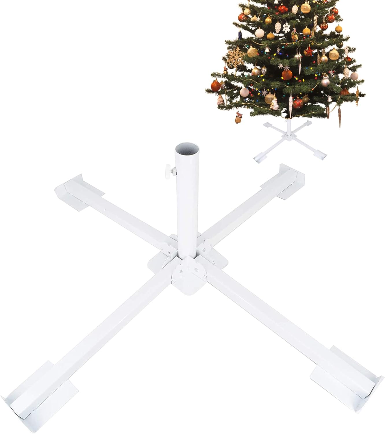 Tree Stands - ELFJOY White Christmas Tree Stand for Artificial Trees Beach Portable Umbrella Stand Iron Rustproof