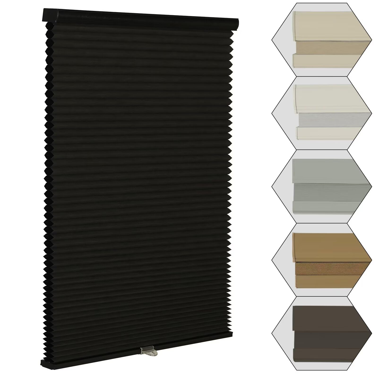 MYshade Cordless Blackout Window Blinds & Shades Pull Down Room Darkening Window Shades Light Blocking Honeycomb Cellular Shade for Indoor Windows Easy to Install 24 inch Wide, H50 Black Blinds Image
