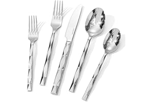 KINGSTONE Silverware Set, Luxury 60 Piece Flatware Set for 12, 18/10 Stainless Steel Cutlery Set with Diamond Cut Pattern for